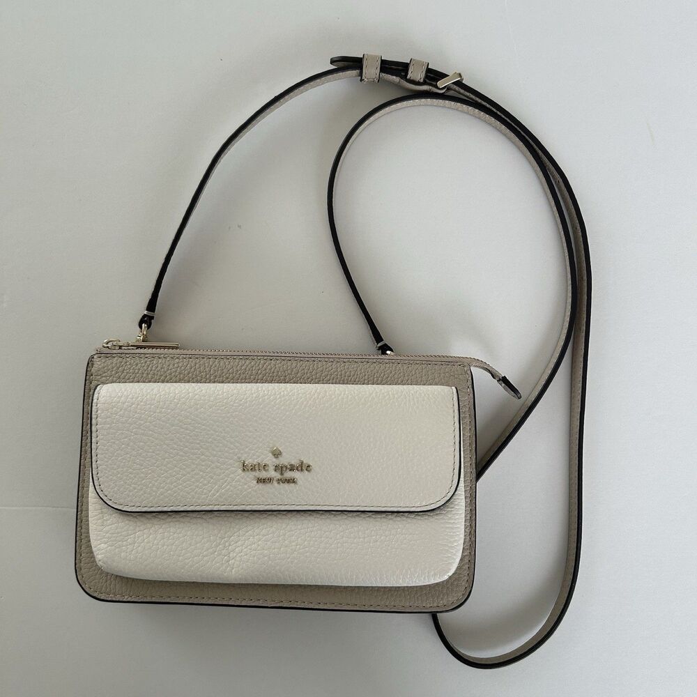 Kate Spade Leila Small Flap Crossbody Bag Light Sand Leather Purse